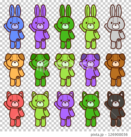 Adorable stuffed animal set Animal Cute Black Grey Brown Purple Green Adorable stuffed animal set Animal Cute Black Grey Brown Purple Green 126908036