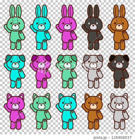 Adorable stuffed animal set Animal Cute Black Grey Brown Purple Mint Adorable stuffed animal set Animal Cute Black Grey Brown Purple Mint 126908037