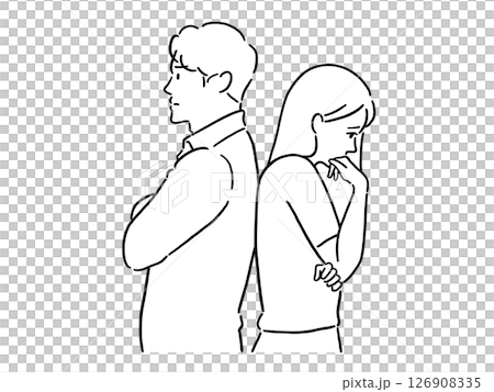 一男一女背對背站著，臉上帶著不滿的表情 126908335