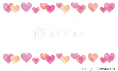 水彩　ハート　フレーム　上下　ベクター 126908414
