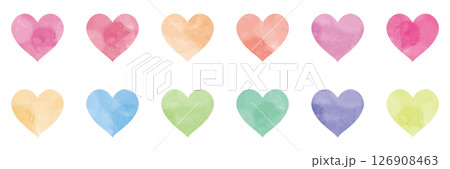 水彩風　ハート　カラフル　イラスト　セット	 126908463