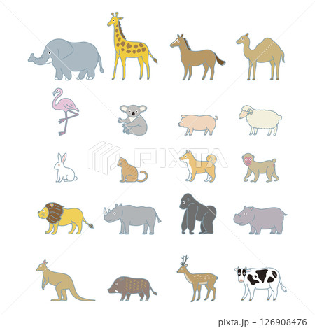 横向き シンプル動物 イラストセット 横向き シンプル動物 イラストセット 126908476