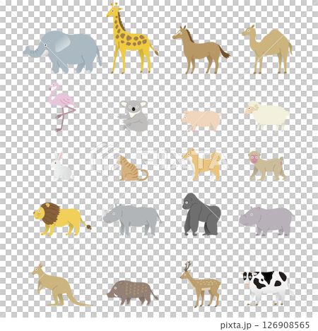 横向き シンプル動物 イラストセット 横向き シンプル動物 イラストセット 126908565