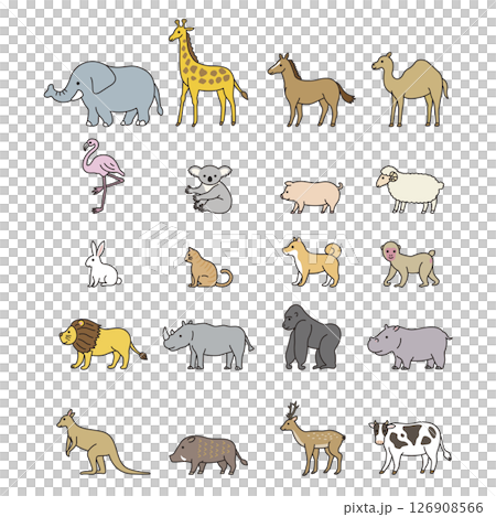 横向き　シンプル動物　イラストセット 126908566