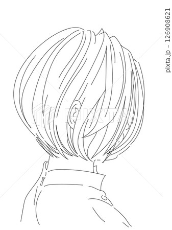 おしゃれショートボブ女性の線画イラスト 126908621