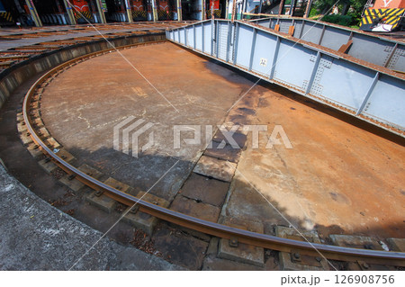 Train Turntable at Changhua Roundhouse, a National Monument in Taiwan. 126908756