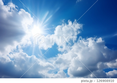 太陽が輝く明るい青空と白い雲の背景素材 126908910