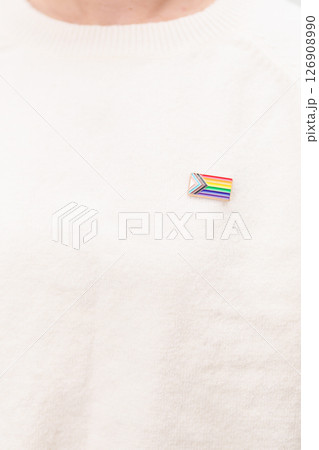 Happy pride month and LGBT or LGBTQ or LGBTQIA with rainbow flag Brooch pin for Lesbian, Gay, Bisexual, Transgender, Queer, Intersex, Non Binary, Marriage Equality Law, Pansexual and Demisexual 126908990