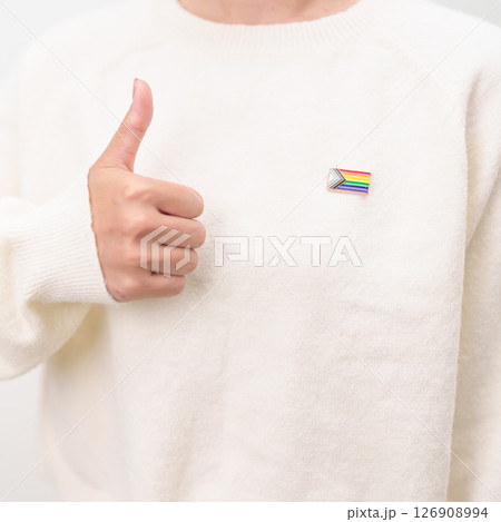 Happy pride month and LGBT or LGBTQ or LGBTQIA with rainbow flag Brooch pin for Lesbian, Gay, Bisexual, Transgender, Queer, Intersex, Non Binary, Marriage Equality Law, Pansexual and Demisexual 126908994