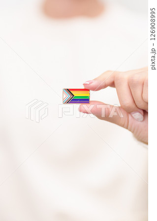Happy pride month and LGBT or LGBTQ or LGBTQIA with rainbow flag Brooch pin for Lesbian, Gay, Bisexual, Transgender, Queer, Intersex, Non Binary, Marriage Equality Law, Pansexual and Demisexual 126908995