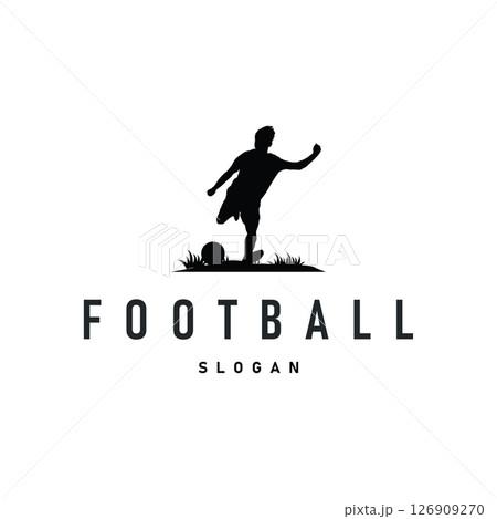 football logo design of a running sport with a black silhouette concept of a football player with a simple illustration of a symbol. Template for a poster, brand, business, team or other. 126909270