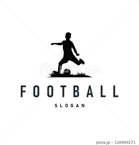 football logo design of a running sport with a black silhouette concept of a football player with a simple illustration of a symbol. Template for a poster, brand, business, team or other. 126909271