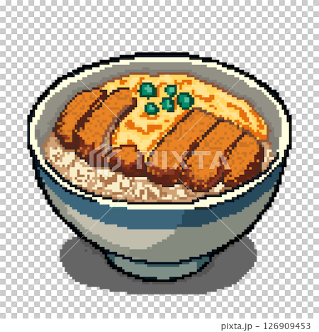 ピクセルアート かつ丼のドット絵（和風料理・日本食） 126909453