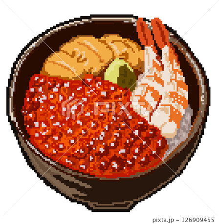 ピクセルアート 海鮮丼のドット絵(イクラ・ウニ・エビ入り) ピクセルアート 海鮮丼のドット絵(イクラ・ウニ・エビ入り) 126909455