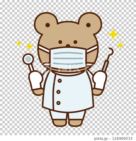 Cute illustration of a dentist bear (white coat and mask) Cute illustration of a dentist bear (white coat and mask) 126909533