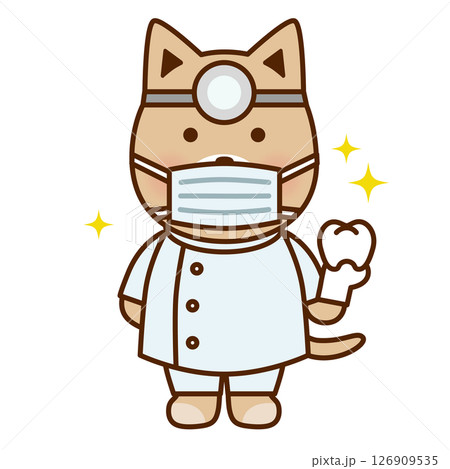 歯医者の犬のかわいいイラスト（白衣・マスク・歯） 126909535