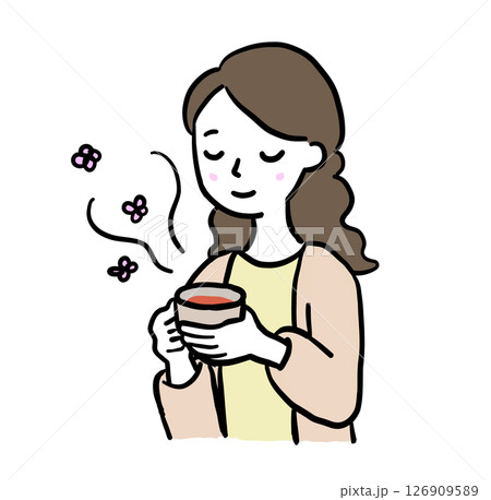 お茶を飲んでリラックスする女性 126909589