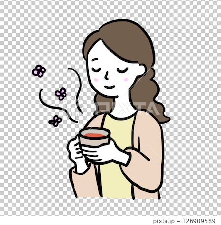 お茶を飲んでリラックスする女性 126909589