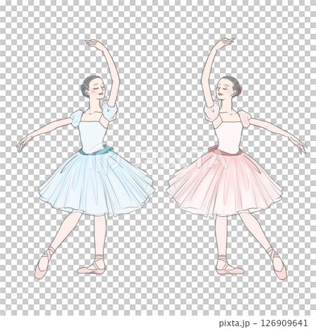 ピンク色とブルーの衣装で踊るバレエダンサーたち 126909641