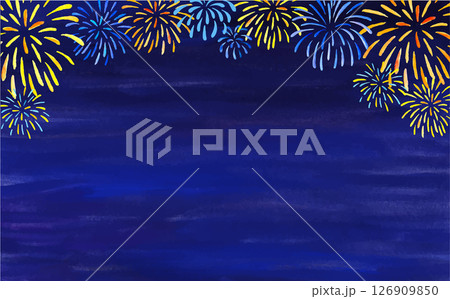 水彩で描いた夜空に打ち上げ花火の背景 126909850