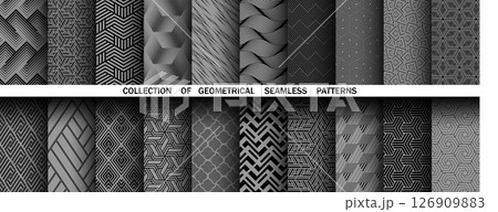 Geometric set of seamless black and gray patterns. Simple vector graphics 126909883