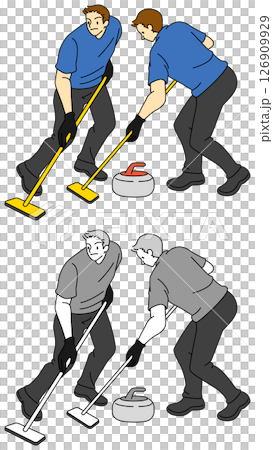 Ice chess and curling players illustration set Ice chess and curling players illustration set 126909929