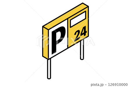 乗物アイコン、パーキング看板のシンプルでかわいいアイソメトリックの線画アイコン 126910000