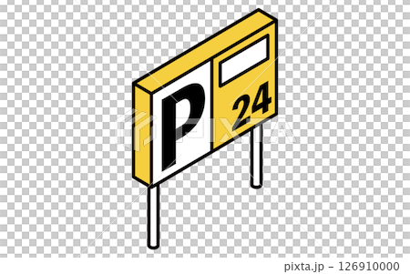 乗物アイコン、パーキング看板のシンプルでかわいいアイソメトリックの線画アイコン 126910000