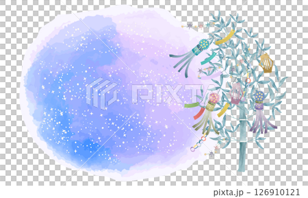 水彩竹裝飾與淡水彩紋理星系框架 126910121