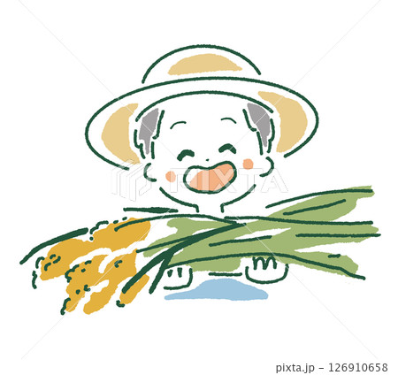 稲穂を抱えてにっこり笑顔の男の子のイラスト 126910658