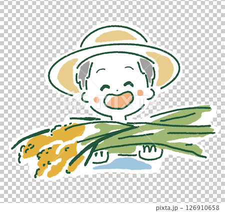 Illustration of a smiling boy holding an ear of rice 126910658
