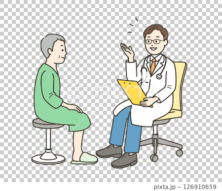 Full-body illustration of an elderly man and a male doctor undergoing a medical checkup 126910659