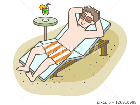 ビーチでリラックスする人のイラスト素材 [126910989] - PIXTA