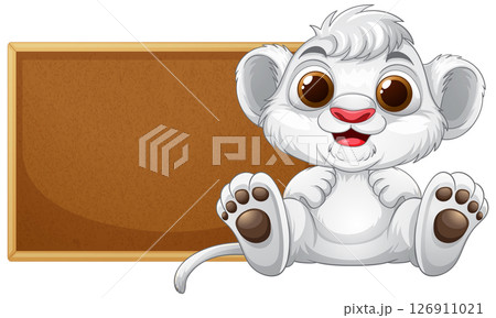 Cute Lion Cub with Blank Sign 126911021