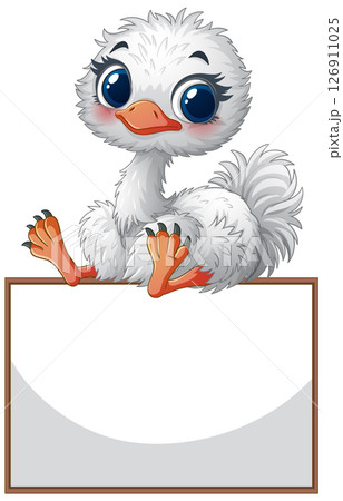 Cute Cartoon Ostrich with Blank Sign Cute Cartoon Ostrich with Blank Sign 126911025