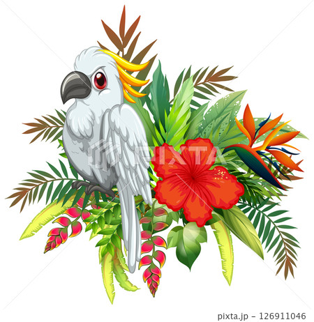 Tropical Bird with Exotic Floral Arrangement 126911046