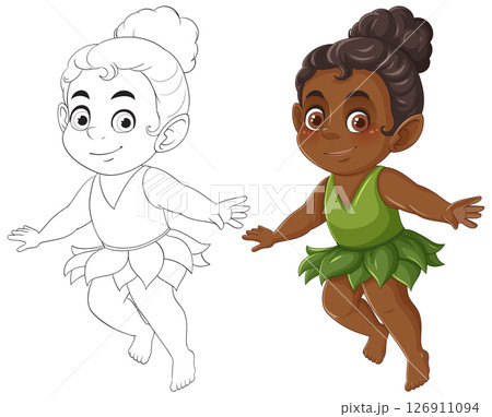 Charming Fairy Illustration with Outline and Color Versions 126911094