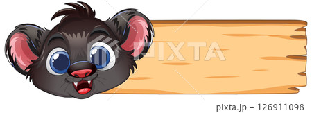 Cute Cartoon Animal with Wooden Sign Cute Cartoon Animal with Wooden Sign 126911098