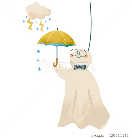 雨を降らす雷雲と傘をさすてるてる坊主 雨を降らす雷雲と傘をさすてるてる坊主 126911125