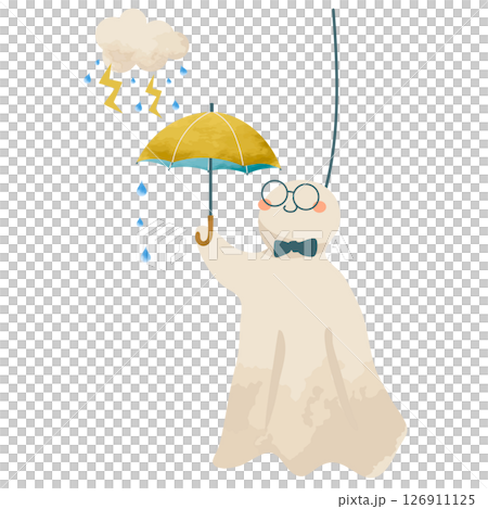 雨を降らす雷雲と傘をさすてるてる坊主 雨を降らす雷雲と傘をさすてるてる坊主 126911125