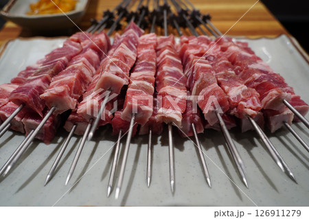Raw Lamb Skewers Ready for Grilling Raw Lamb Skewers Ready for Grilling 126911279