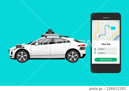 Book Self driving car by application on smartphone. 126911285