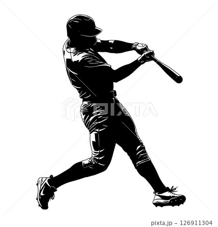 バッティング動作中のバッターのシルエット バッティング動作中のバッターのシルエット 126911304