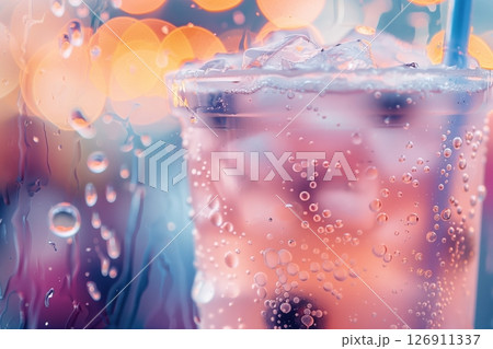 Chilled Summer Beverage Against Blurred Bokeh Lights 126911337