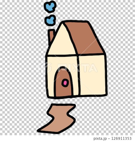 Hand drawn illustration of home cartoon for decoration, house, nature, garden, plants, tree, sticker, spring, summer, cute patch, brooch, spring, summer, backyard, childhood, tattoo 126911353