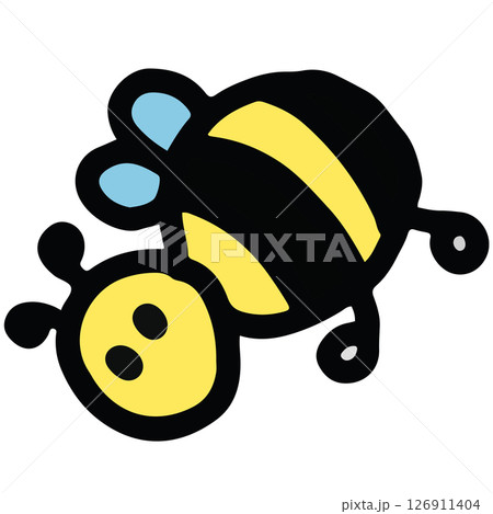 Hand drawn cute illustration of bee for animal, insect, decorations, spring, summer, picnic, park, home yard, stickers, tattoo, blossom, blooming, cute patch, fabric print, brooch, nature, garden 126911404