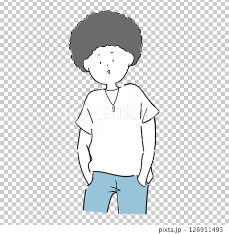 一個年輕人雙手插在口袋裡 一個年輕人雙手插在口袋裡 126911493