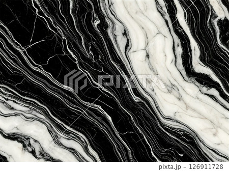 marble texture deep black and white contrasts veins intricate and organic swirling across the surface with a realistic shine modern and dramatic stylish 126911728