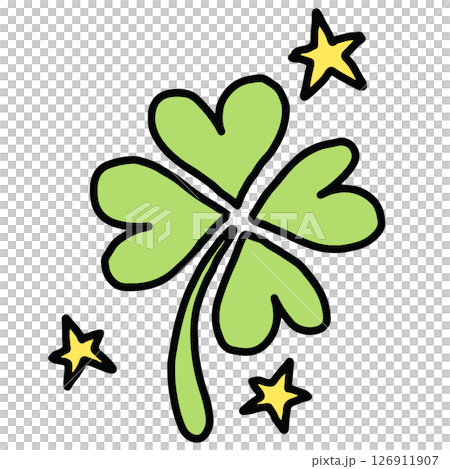 Hand drawn clover leaf illustration for floral print, spring, summer, nature, garden, plants, tree, blossom, blooming, fabric print, sticker, picnic, park, house yard, environment, lucky icon, brooch 126911907