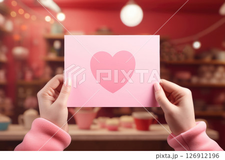 pink rose with blank card. valentine day concept .generative ai 126912196